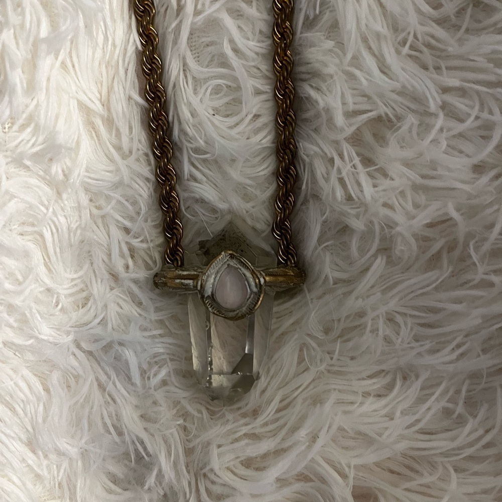 Clear and Rose quartz crystal pendant